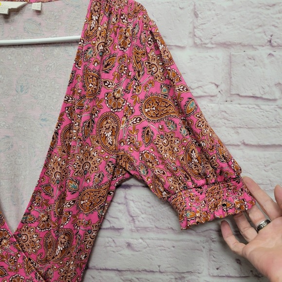 Boden Ruffle‎ Wrap Jersey Dress Size 2R Pink Brown Paisley Boho Cottage Floral - Picture 3 of 7